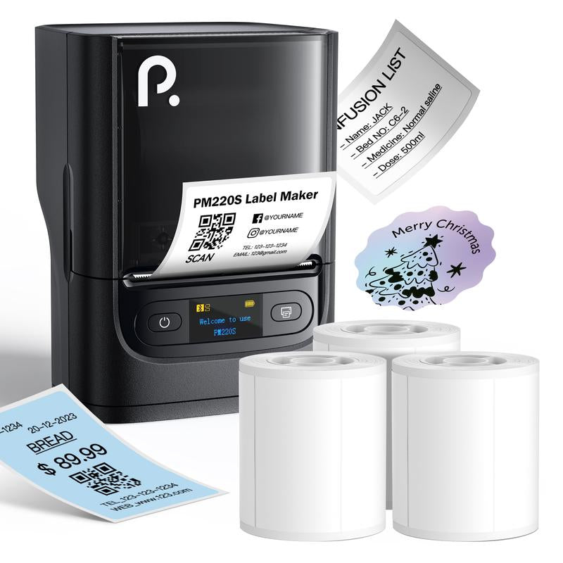 PM220S Label Machine, Mini Thermal Barcode Label Printer Bluetooth Portable Suitable for Various Scenarios, with Phones & Computers, Springtok