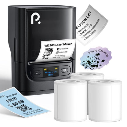 PM220S Label Machine, Mini Thermal Barcode Label Printer Bluetooth Portable Suitable for Various Scenarios, with Phones & Computers, Springtok