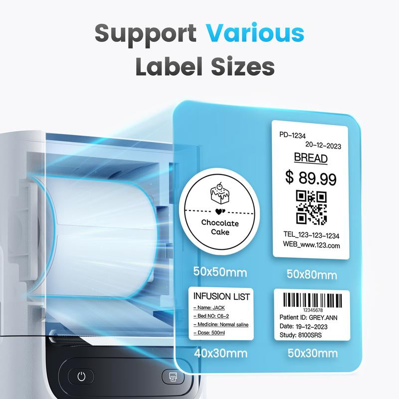 PM220S Label Machine, Mini Thermal Barcode Label Printer Bluetooth Portable Suitable for Various Scenarios, with Phones & Computers, Springtok
