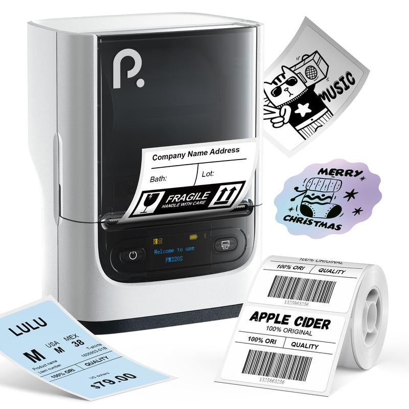 PM220S Label Machine, Mini Thermal Barcode Label Printer Bluetooth Portable Suitable for Various Scenarios, with Phones & Computers, Springtok
