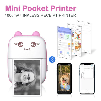 58Mm Mini Portable Thermal Printer Cat Shapes Lightweight Wireless Photo Label Memo Wrong Question Printing USB Cable Printer
