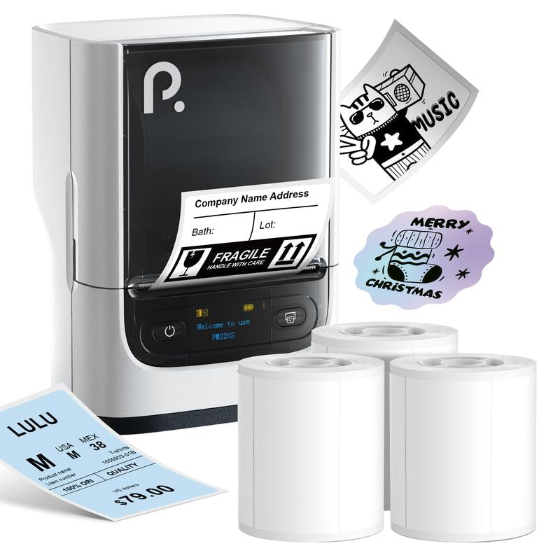 PM220S Label Machine, Mini Thermal Barcode Label Printer Bluetooth Portable Suitable for Various Scenarios, with Phones & Computers, Springtok