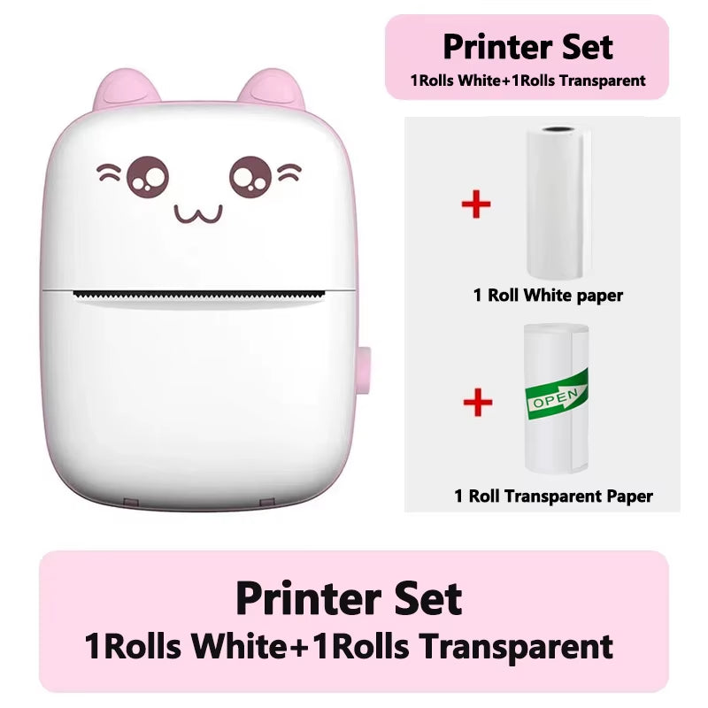 58Mm Mini Portable Thermal Printer Cat Shapes Lightweight Wireless Photo Label Memo Wrong Question Printing USB Cable Printer