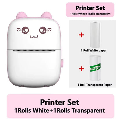 58Mm Mini Portable Thermal Printer Cat Shapes Lightweight Wireless Photo Label Memo Wrong Question Printing USB Cable Printer